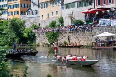 GER, Tuebinger Stocherkahnrenne, Traditionelles Fest, Auf dem Neckar, Socherkahn, 19.06.2025-stock-foto