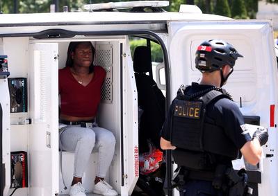 Transgender activists protest in front of the US Supreme Court in Washington, District of Columbia, USA.-stock-photo