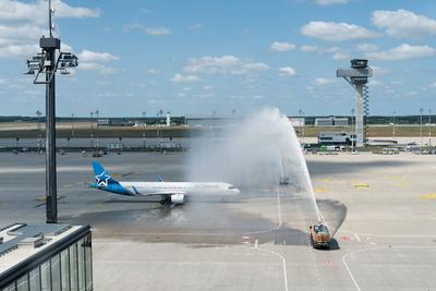 20.06.2025, Sch?nefeld,Brandenburg,Deutschland,GER,Flughafen BER Berlin Brandenburg Willy Brandt. Erstflug mit Air Trans-stock-photo