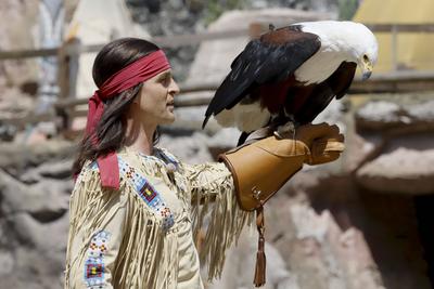 Alexander Klaws, als Winnetou mit Adler bei der Fotoprobe in Maske und Kostuem in der Western Deko zum Karl May Stueck Halbblut in Freilicht Theater am Kalkberg 20.Juni 2025 in Bad Segeberg Schleswig-Holstein Deutschland *** Alexander Klaws, as Winnetou with eagle at the photo rehearsal in make-up and costume in the western deco for the Karl May play Half-Blood in Freilicht Theater am Kalkberg 20 June 2025 in Bad Segeberg Schleswig Holstein Germany-stock-foto