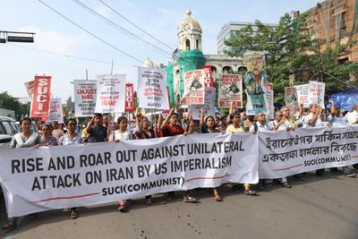 Protest against US President Donald Trump, in Kolkata, India-stock-foto