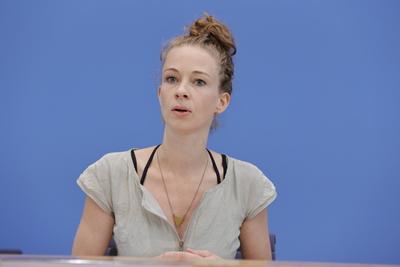 Helena Steinhaus, Gr?nderin Sanktionsfrei e. V., Deutschland, Berlin, Bundespressekonferenz, Thema: B?rgergeld-Studie --stock-foto