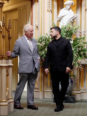 King Charles with Volodymyr Zelensky at Windsor Castle-stock-photo