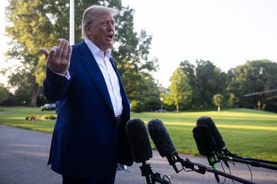 Trump Departs for the NATO Summit-stock-photo