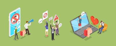 3D Isometric Flat  Illustration of Social Media Behavior, Boycott or Mass Riots<br>3D Isometric Flat  Illustration of Social Media Behavior, Boycott or Mass Riots-stock-foto