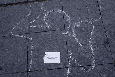 Free Assange Network Stages Flash-Mob in Naples to Honour Journalists Killed in Gaza-stock-foto