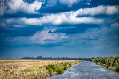 Entw?sserungskanal neben dem Grasland der Florida Everglades-stock-foto