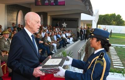 Tunisian President Kais Saied presides over the graduation ceremony of the 55th batch of the three military academies-stock-foto