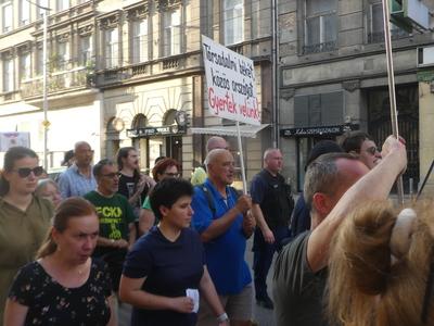 Hungarians and lgbt supporters protest hungary's new anti lgbt+ law in front of parliament.-stock-photo