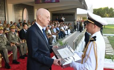 Tunisian President Kais Saied presides over the graduation ceremony of the 55th batch of the three military academies-stock-foto