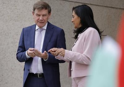 Au?enminister Dr. Johann Wadephul, Kanadas Au?enministerin Anita Anand, Deutschland, Berlin, Pressebegegnung von Au?enmi-stock-foto