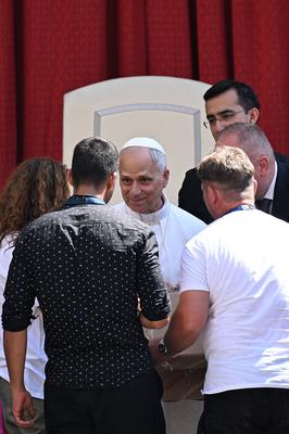 ITALY -   POPE LEO XIV  LEADS AN AUDIENCE ON THE INETRENATIONAL DAY AGAINST DRUG ABUSE AND ILLICIT TRAFFICKING IN SAN DAMASO COURTYARD IN  THE VATICAN   - 2025/6/26-stock-foto