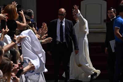ITALY -   POPE LEO XIV  LEADS AN AUDIENCE ON THE INETRENATIONAL DAY AGAINST DRUG ABUSE AND ILLICIT TRAFFICKING IN SAN DAMASO COURTYARD IN  THE VATICAN   - 2025/6/26-stock-foto