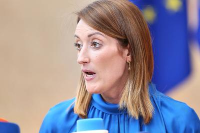 Br?ssel, Belgien, 26.06.2025: Europa-Geb?ude: Europ?ischer Rat: EU-Parlamentspr?sidentin Roberta Metsola *** Brussels, B-stock-photo