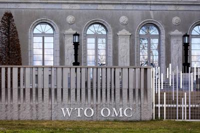 Geneva, Switzerland February 18, 2020 - Illustration of the World Trade Organization (WTO) headquarters OMC, ORGANISATIO-stock-photo