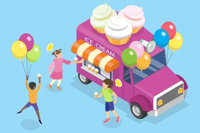3D Isometric Flat Vector Illustration of Ice Cream Truck-stock-photo