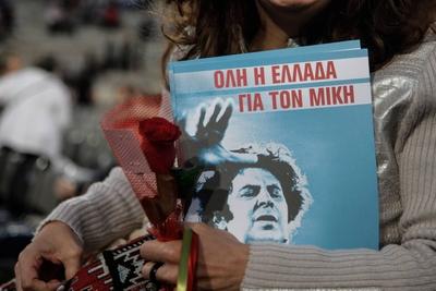 Mikis Theodorakis, 95. Geburtstag am 29. Juli Mikis Theodorakis ist ein griechischer Komponist, Schriftsteller und Polit-stock-foto