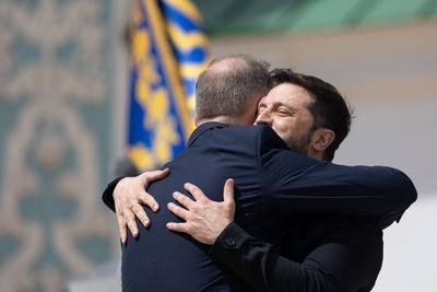 Ukrainian President, Volodymyr Zelenskyy, awards distinguished individuals the highest state awards-stock-photo