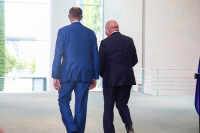 Bundeskanzler Merz empf?ngt den Oesterreichischen Bundeskanzler Stocker-stock-foto
