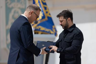 Ukrainian President, Volodymyr Zelenskyy, awards distinguished individuals the highest state awards-stock-photo