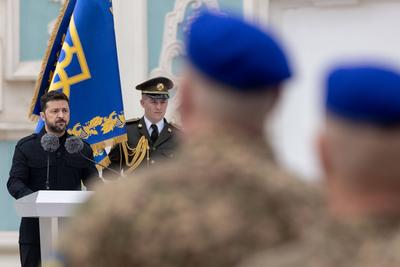 Ukrainian President, Volodymyr Zelenskyy, awards distinguished individuals the highest state awards-stock-photo