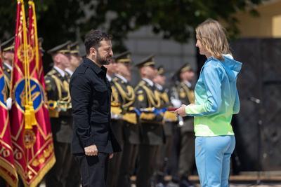 Ukrainian President, Volodymyr Zelenskyy, awards distinguished individuals the highest state awards-stock-photo