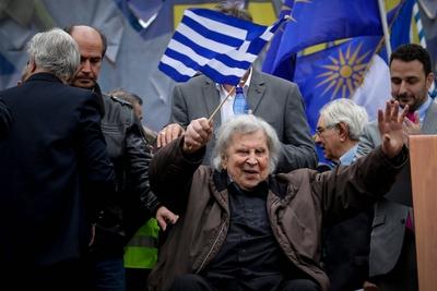 Mikis Theodorakis, 95. Geburtstag am 29. Juli Mikis Theodorakis ist ein griechischer Komponist, Schriftsteller und Polit-stock-foto