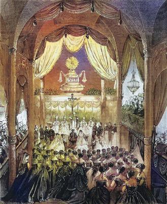 Die Trauung von Umberto I. und seiner Cousine Margarethe am 22. April 1868 in der Kathedrale von Turin, Umberto I., Umbe-stock-foto