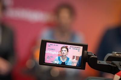 BSW ? B?ndnis Sahra Wagenknecht ? Klausurtagung von Parteivorstand und Landesvorsitzenden ? Pressestatement zum Ende der Tagung ?-stock-foto