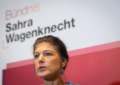 BSW ? B?ndnis Sahra Wagenknecht ? Klausurtagung von Parteivorstand und Landesvorsitzenden ? Pressestatement zum Ende der Tagung ?-stock-foto