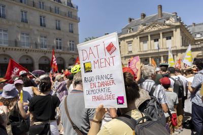 Demonstration to protest against the proposed reform of public broadcasting-stock-photo