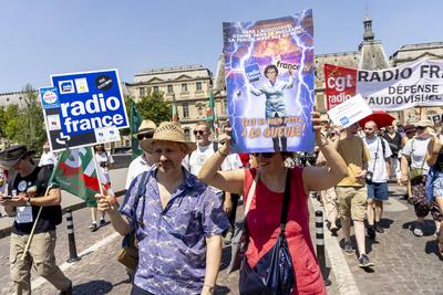 Demonstration to protest against the proposed reform of public broadcasting-stock-photo