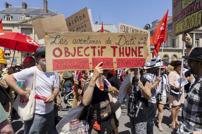 Demonstration to protest against the proposed reform of public broadcasting-stock-photo