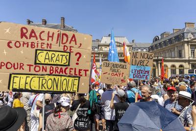 Demonstration to protest against the proposed reform of public broadcasting-stock-photo