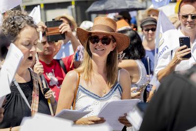 Demonstration to protest against the proposed reform of public broadcasting-stock-photo