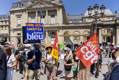 Demonstration to protest against the proposed reform of public broadcasting-stock-photo