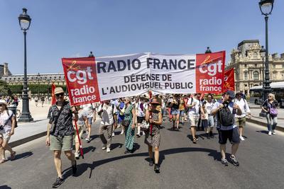 Demonstration to protest against the proposed reform of public broadcasting-stock-photo