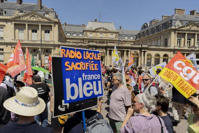 Demonstration to protest against the proposed reform of public broadcasting-stock-photo