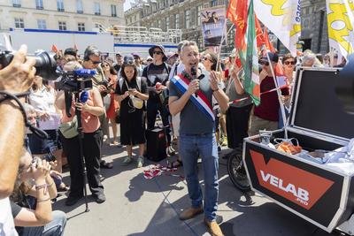 Demonstration to protest against the proposed reform of public broadcasting-stock-photo