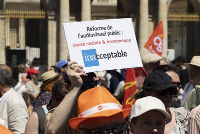 Demonstration to protest against the proposed reform of public broadcasting-stock-photo