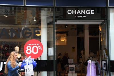 Copenhagen,Denmark/14.July.2020/80% offo sale at Change lingerie store on stroeget in danish capital. (Photo..Francis Jo-stock-photo