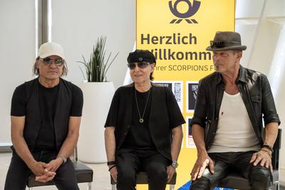 Eigene Briefmarken f?r die deutsche Rock-Formation Scorpions.-stock-foto