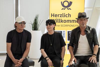 Eigene Briefmarken f?r die deutsche Rock-Formation Scorpions.-stock-foto