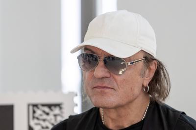 Eigene Briefmarken f?r die deutsche Rock-Formation Scorpions.-stock-foto
