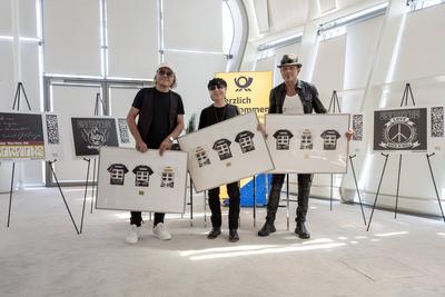 Eigene Briefmarken f?r die deutsche Rock-Formation Scorpions.-stock-foto
