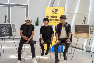 Eigene Briefmarken f?r die deutsche Rock-Formation Scorpions.-stock-foto