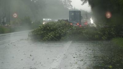 Heftige Gewitter und Unwetter beenden die Hitzewelle in Westdeutschland. Fr?her als geplant zogen Unwetter ?ber Westdeut-stock-foto