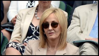 Joanne K. Rowling watching Novak Djokovic v Florian Mayer on Centre Court at the Wimbledon Tennis Championships. Tuesday-stock-foto