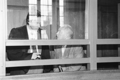 Erich Mielke (re., Deutschland/Ehemaliger Minister f?r Staatssicherheit der DDR) w?hrend seines Prozesses in Berlin-stock-foto