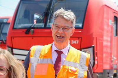Premiere f?r Zukunftstechnologie im Schieneng?terverkehr - Pressetermin.-stock-foto